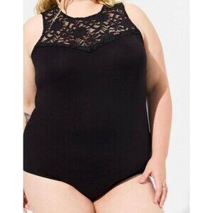 Torrid Black Soft Stretchy Lace Trimmed Bodysuit Plus Size 4X 26